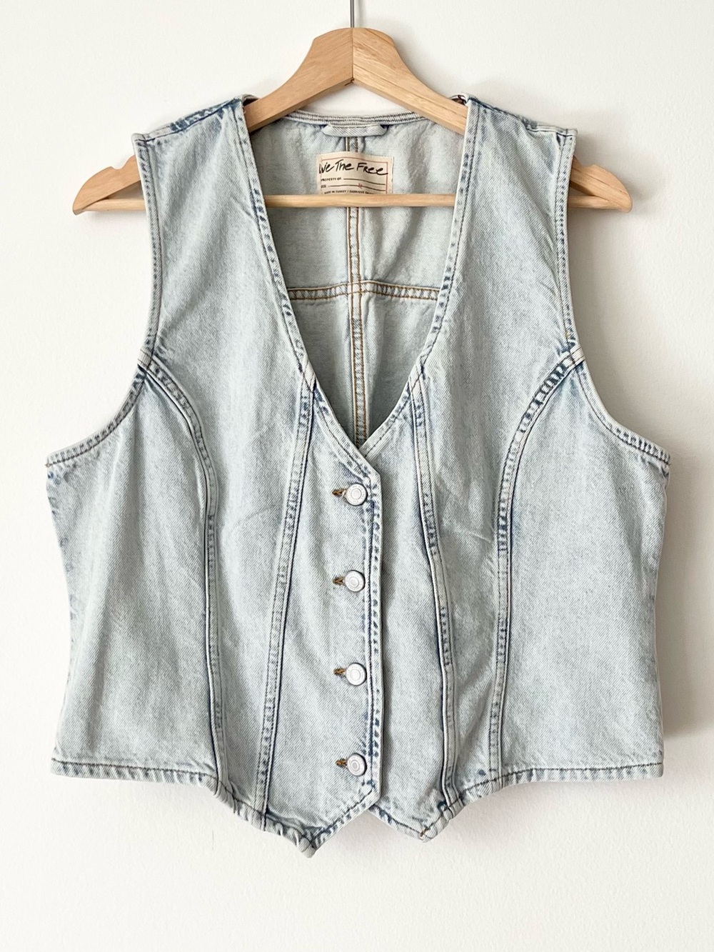 We The Free Women's Tate Denim Vest Light Blue XL Cropped Boho Indie Festival